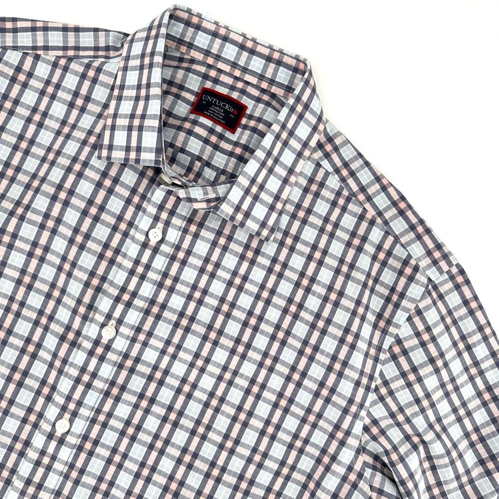 UnTuckIt Men's Plaid Slim Fit Button-Up Dress Shirt pink Black Size Large